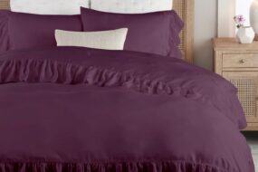 RUFFLE TRIM 3 PIECE DUVET COVER SET 100% EGYPTIAN COTTON 600 THREAD COUNT